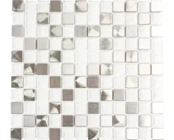 Vloertegels Winkel 28 Aluminium MozaĂŻek A841 Wit/zilver Mix 32,7x30,2 Cm