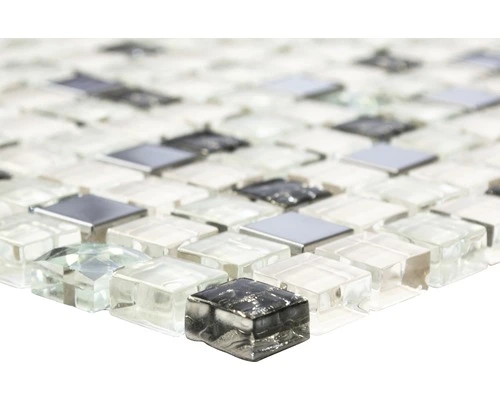 Glasmozaïek Chrystal XCM M770 Wit/zilver/grijs 30x30 Cm 4 Glasmozaïek Chrystal XCM M770 Wit/zilver/grijs 30x30 Cm - Afbeelding 2