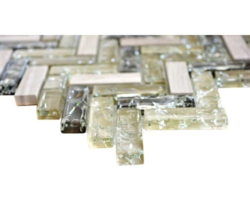 Glasmozaïek XIC HB1552 Visgraat Grijs/groen Craquelé/gebroken Glas 26,3x29,3 Cm 4 Glasmozaïek XIC HB1552 Visgraat Grijs/groen Craquelé/gebroken Glas 26,3x29,3 Cm - Afbeelding 2